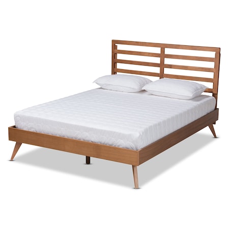 Baxton Studio Shiro Mid-Century Modern Ash Walnut Finished Wood Full Size Platform Bed 182-11105-9407-Zoro